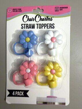 Charcharms FLOWER Daisy Straw Toppers Set of 4